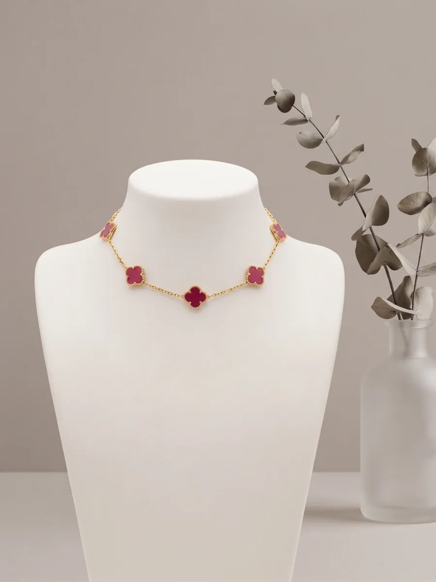 Bracelet trèfles framboise doré | Glam
