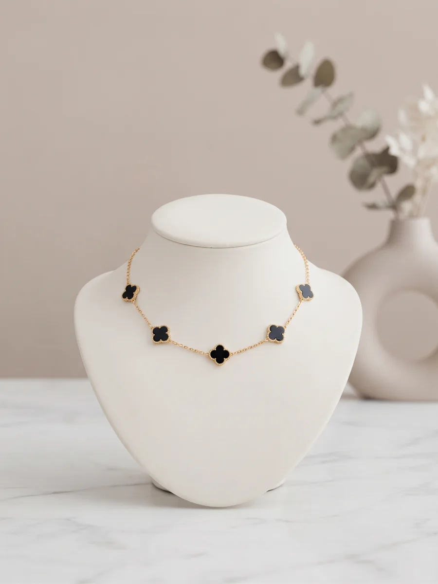 Bracelet trèfles noirs doré | Glam