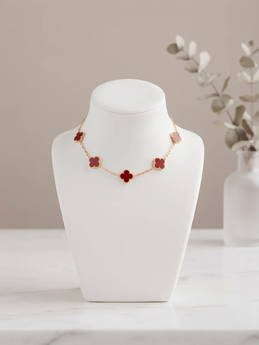 Bracelet trèfles rouges doré | Glam