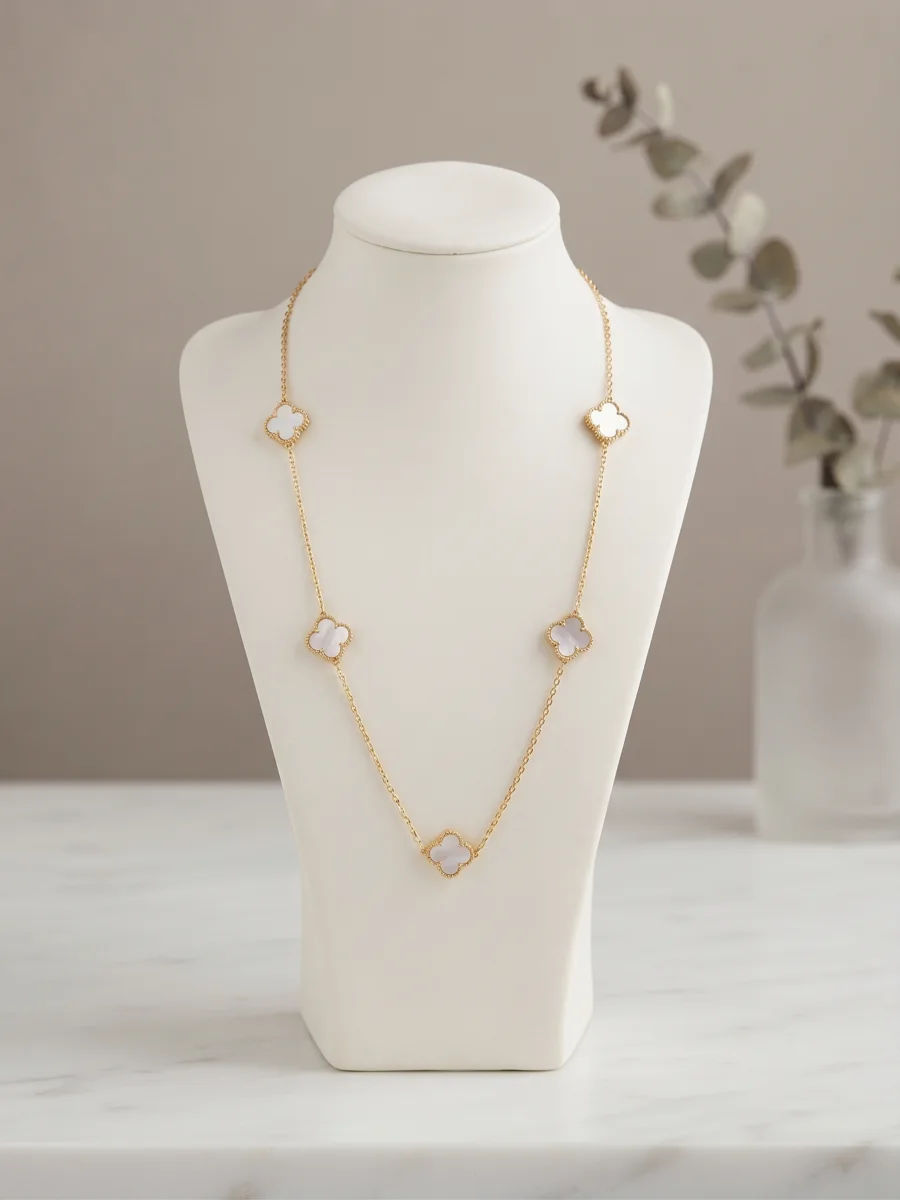 Sautoir trèfles nacrés doré | Glam
