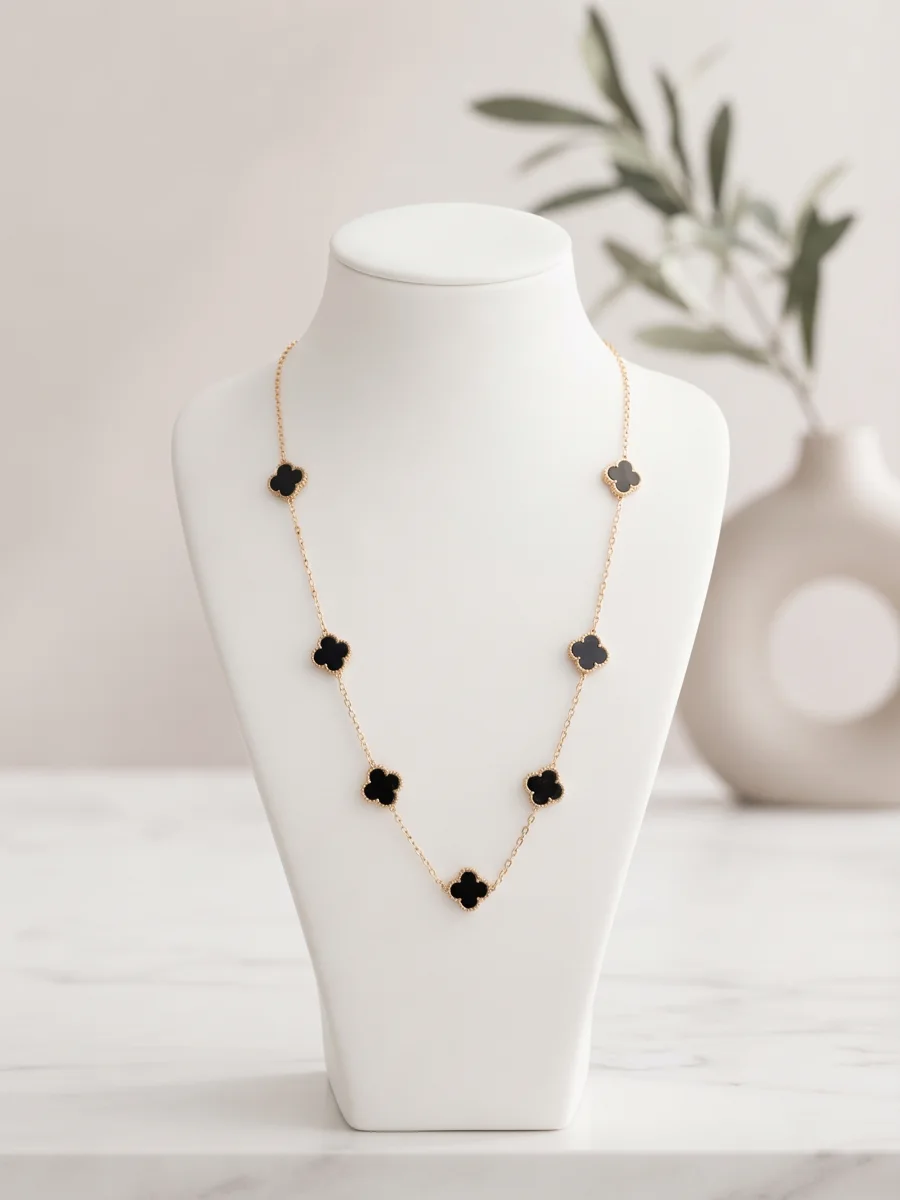 Collier trèfles noirs doré | Glam