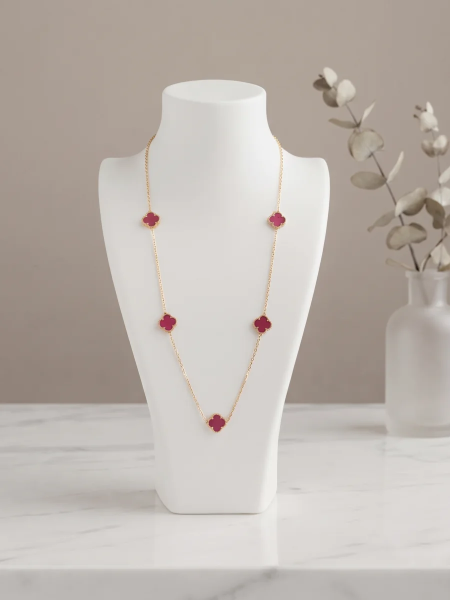 Collier trèfles framboise doré | Glam